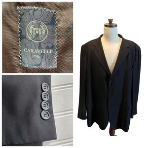 CARAVELLI Italy Suit Blazer Jacket Black size 56L Wool Hand Tailored Menswear